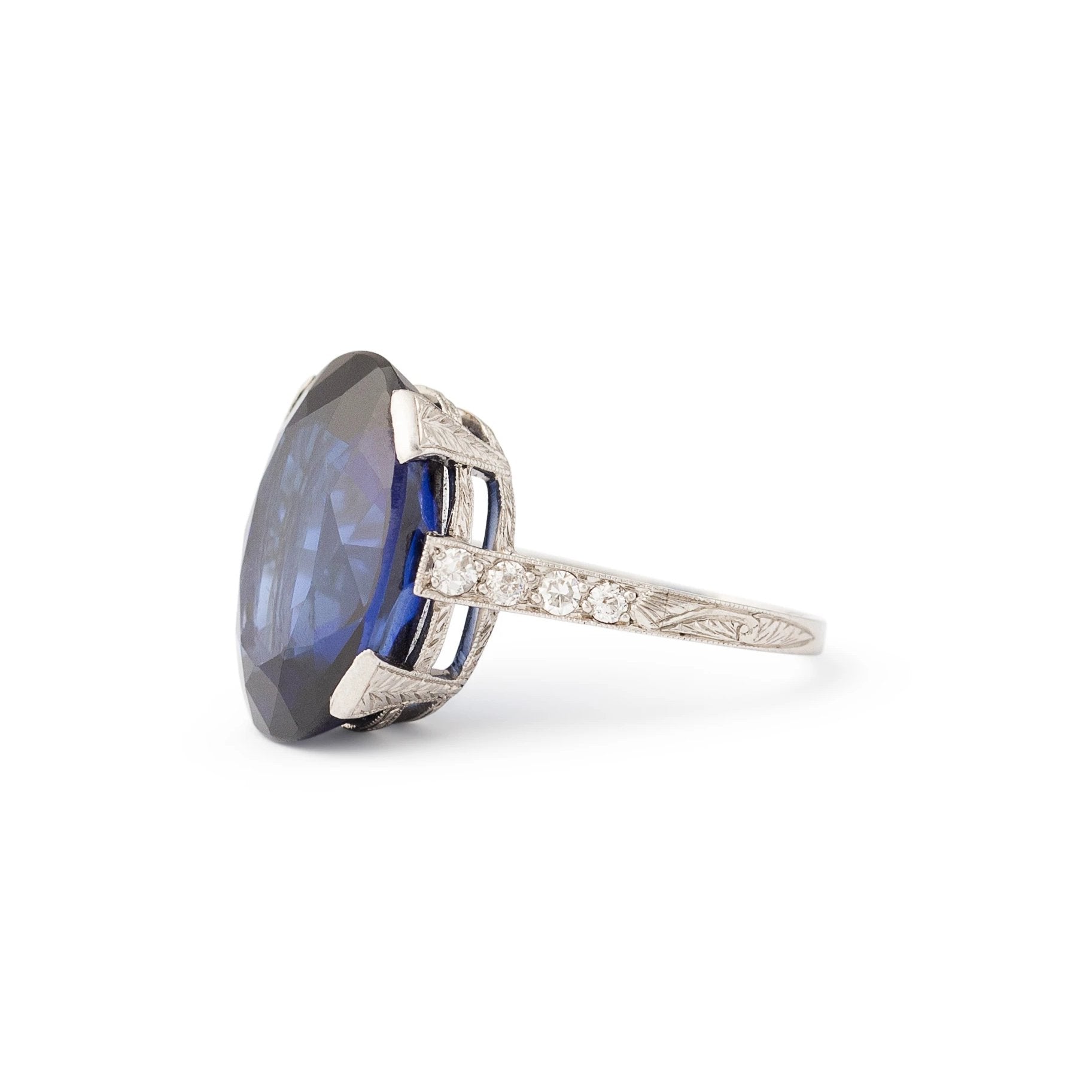 Art Deco Synthetic Sapphire and Diamond Platinum Ring