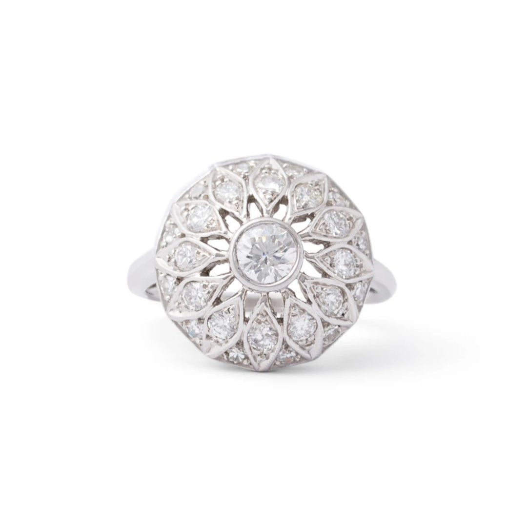 Floral Diamond and Platinum Dome Ring