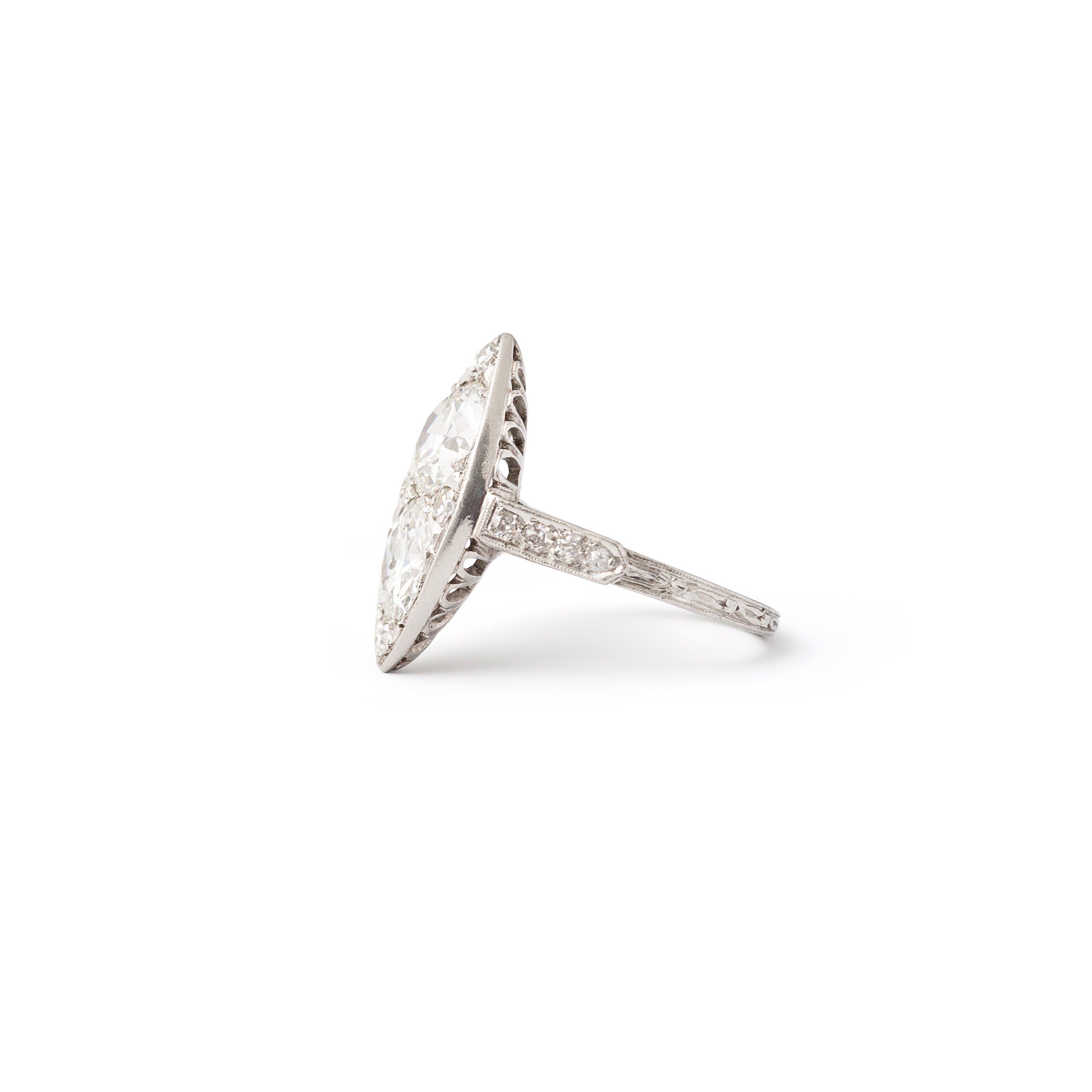 Art Deco Double Diamond and Platinum Navette Ring