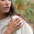 Floral Diamond and Platinum Dome Ring