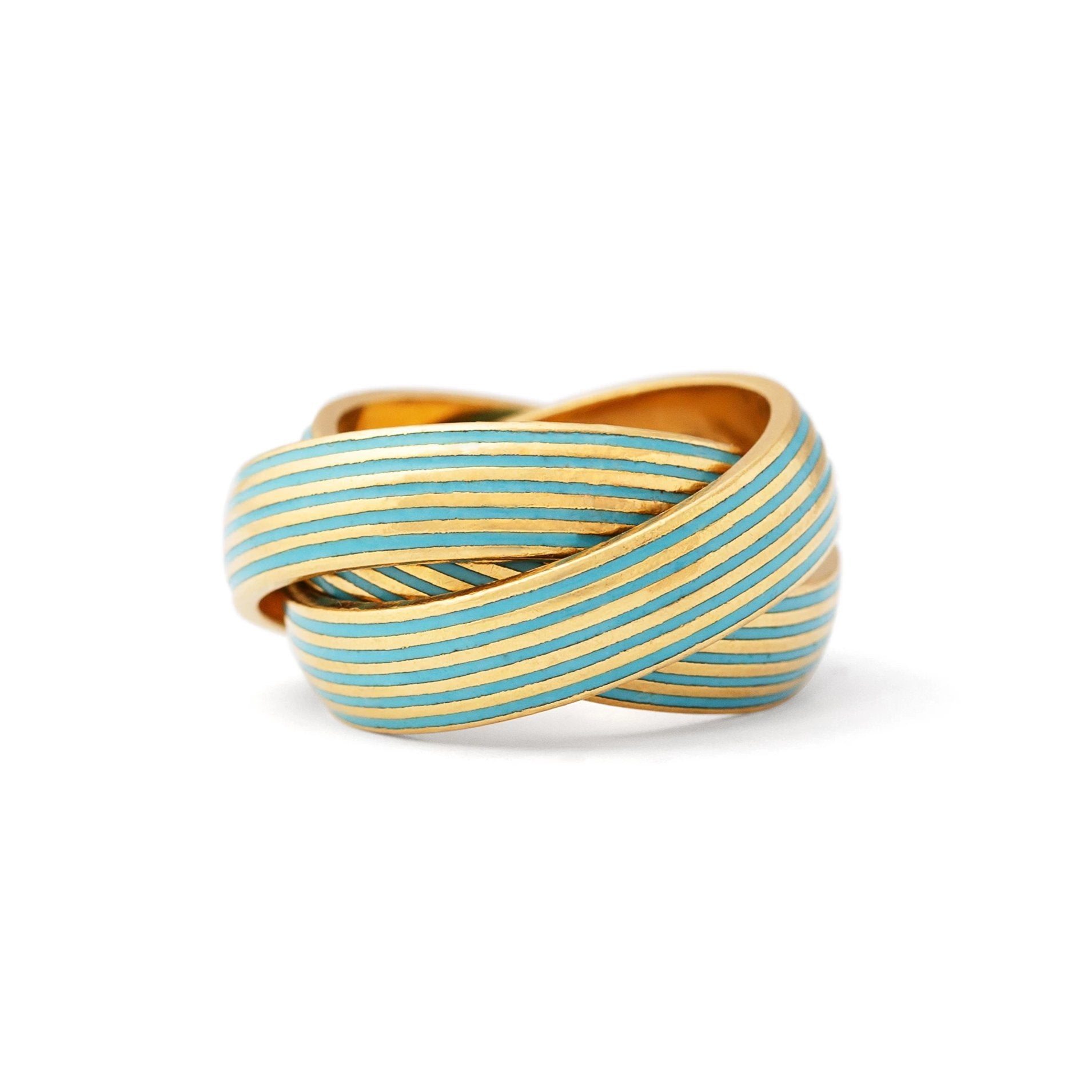 18k Yellow Gold And Blue Enamel Rolling Ring