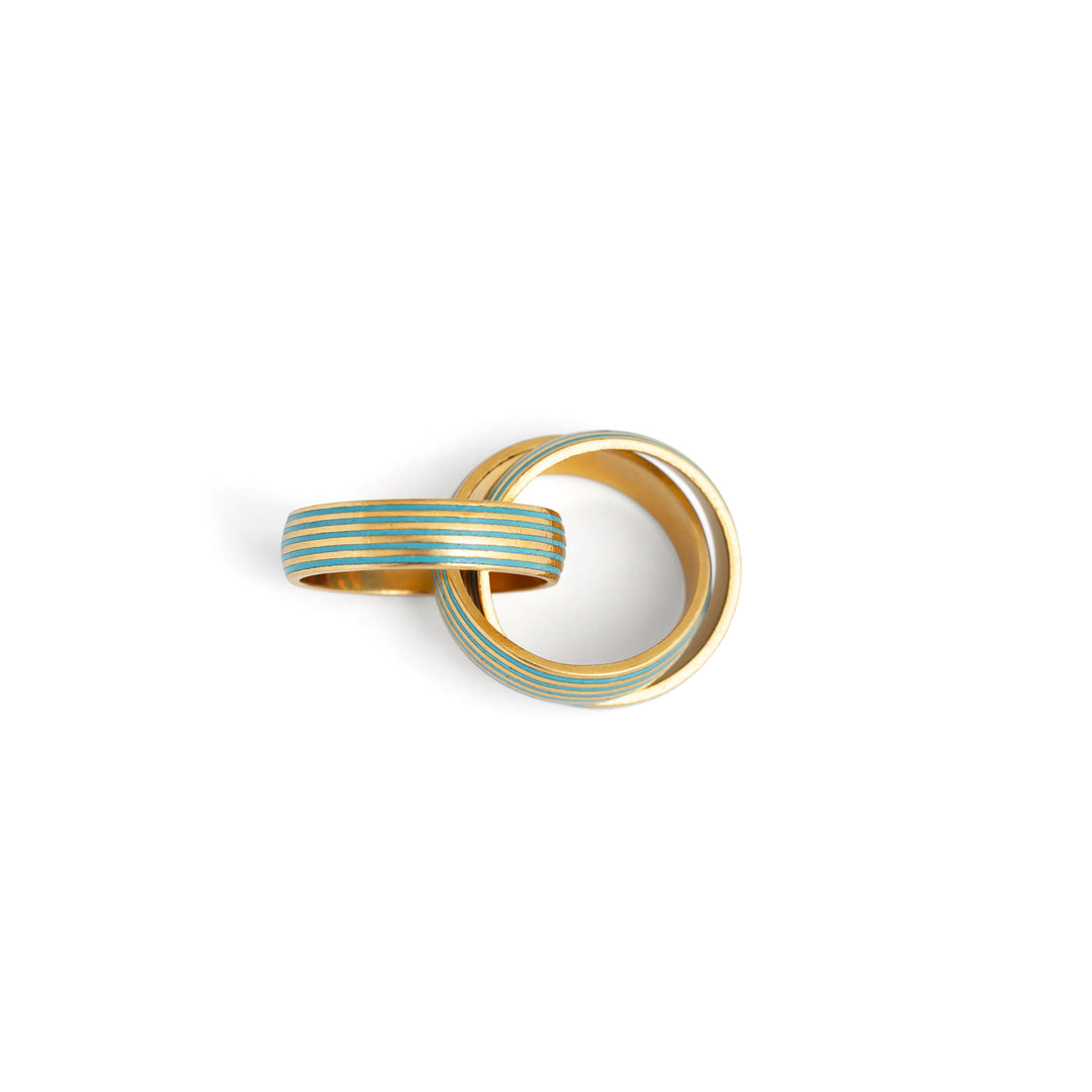 18k Yellow Gold And Blue Enamel Rolling Ring