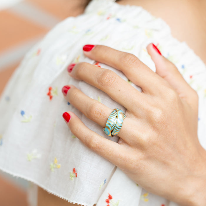 18k Yellow Gold And Blue Enamel Rolling Ring