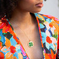 Large Four-Leaf Clover Enamel and 14K Gold Charm