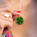 Large Four-Leaf Clover Enamel and 14K Gold Charm
