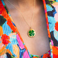 Large Four-Leaf Clover Enamel and 14K Gold Charm