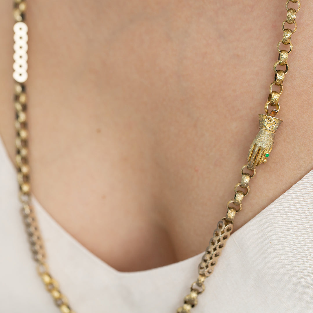 Victorian 15k Gold Chain Necklace With Hand Clasp