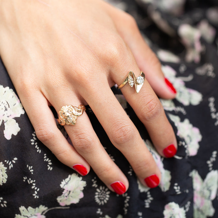 Victorian Diamond and 10k Gold Lion's Head Ring