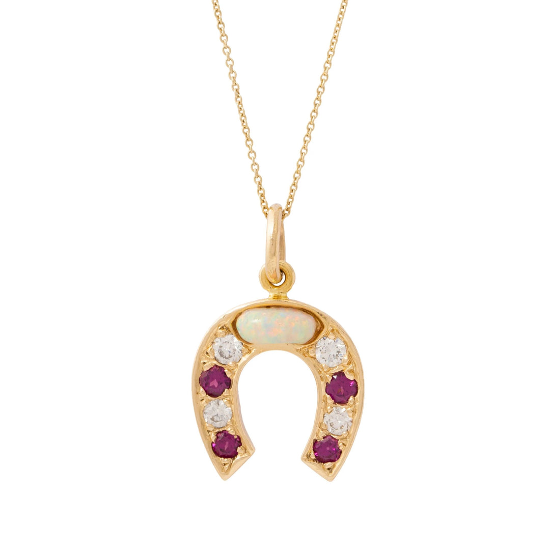 Marquise Cut Ruby and Opal Pendant.