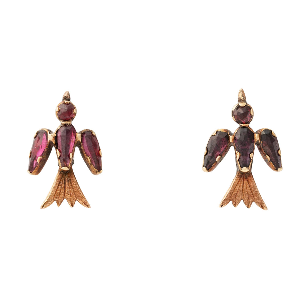 Victorian Swallow Garnet and 14k Gold Earrings