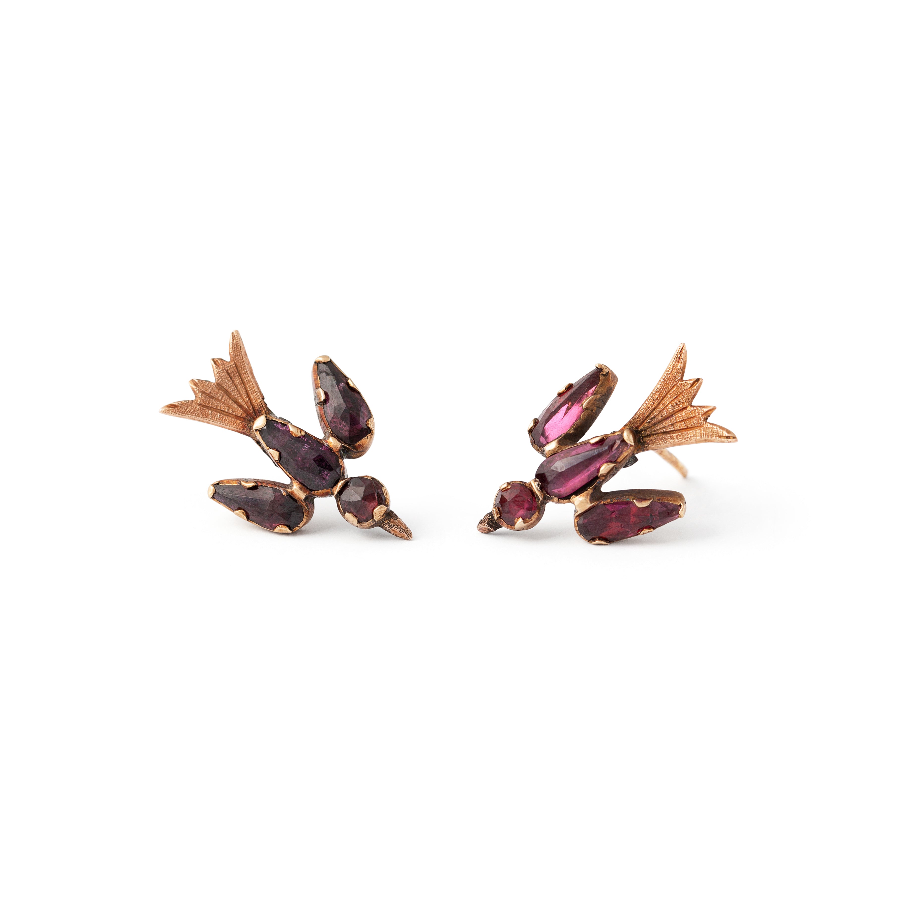 Victorian Swallow Garnet and 14k Gold Earrings