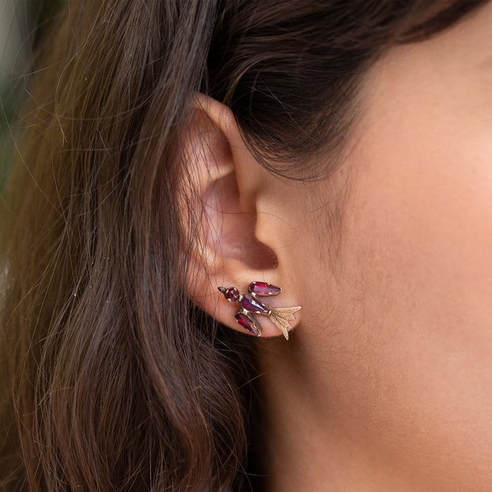 Victorian Swallow Garnet and 14k Gold Earrings