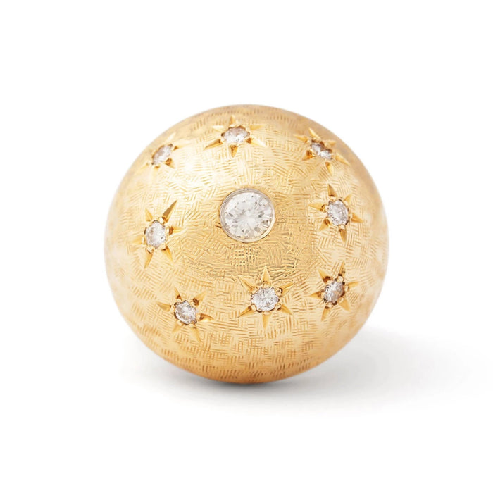 Retro Large Bombe Diamond Starburst and 14k Gold Ring