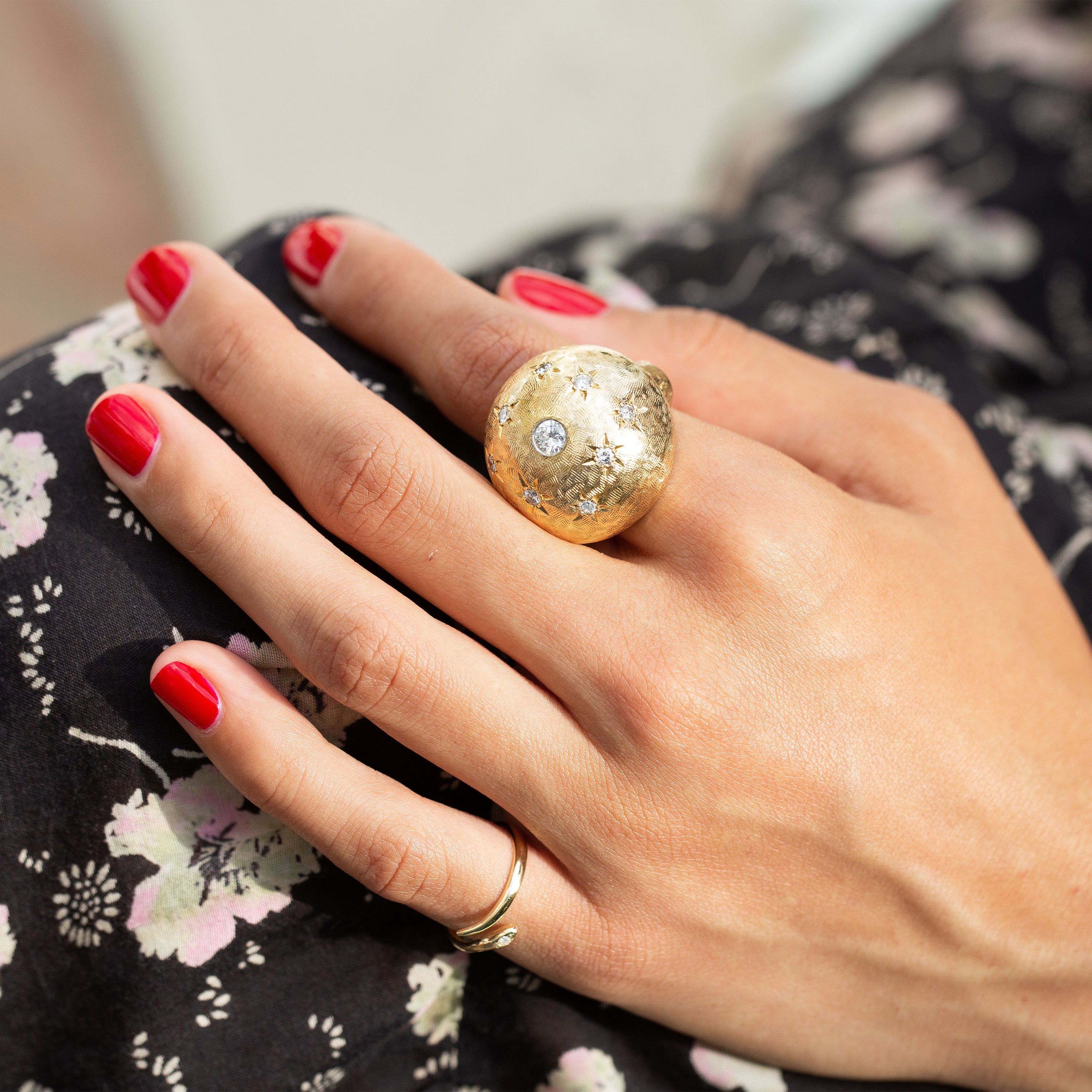Bomb Star Rings Retro Large Bombe Diamond Starburst and 14k Gold Ring