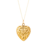 Art Nouveau Floral Repousse 18k Yellow Gold Heart Locket