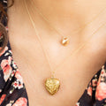 Art Nouveau Floral Repousse 18k Yellow Gold Heart Locket