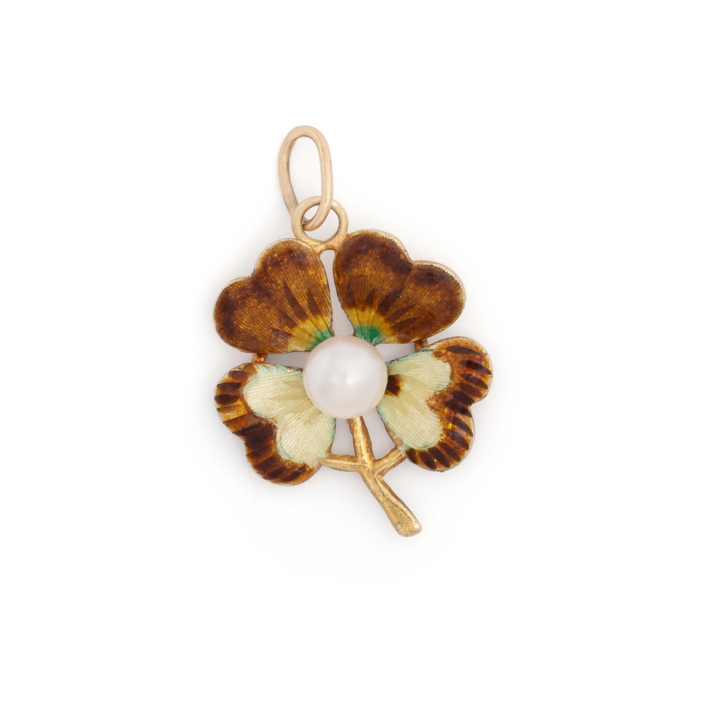 Enamel, Pearl, and 14K Gold Clover Charm