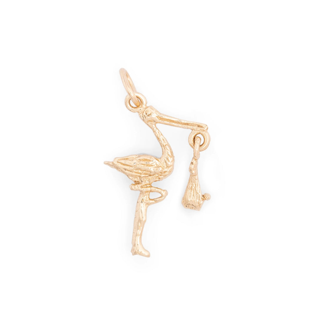 Movable Stork and Baby 14k Gold Charm