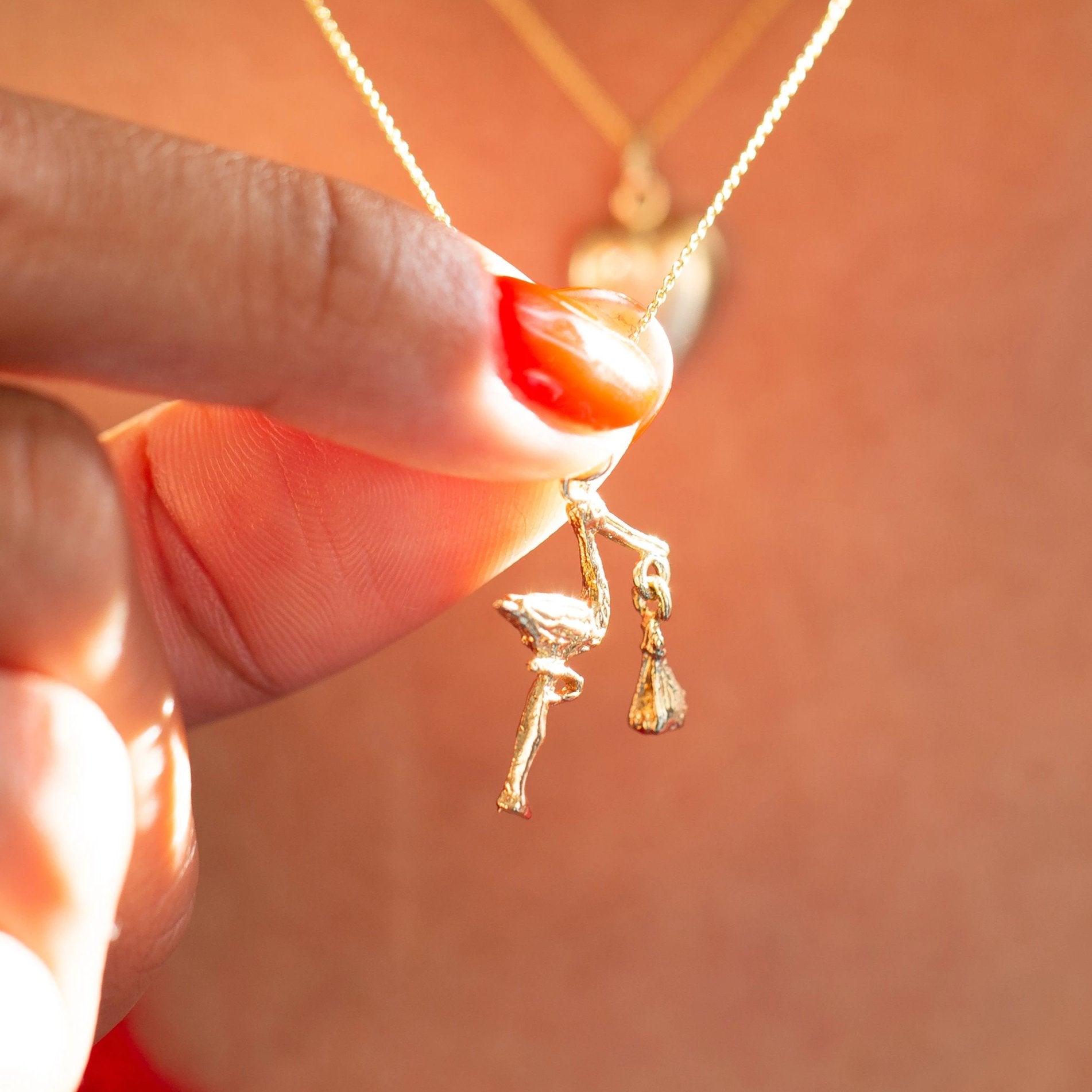 Movable Stork and Baby 14k Gold Charm