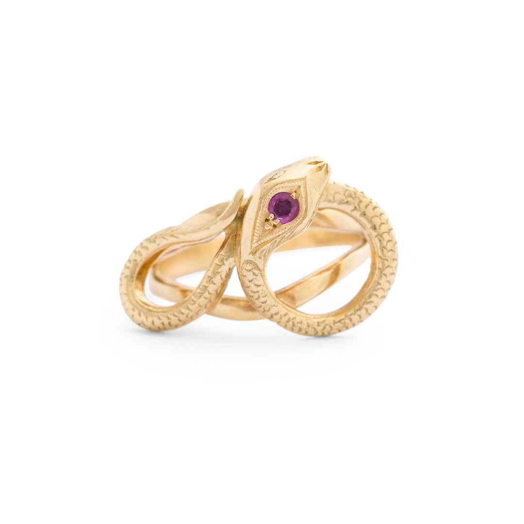 Victorian 18k Gold And Ruby Snake Ring