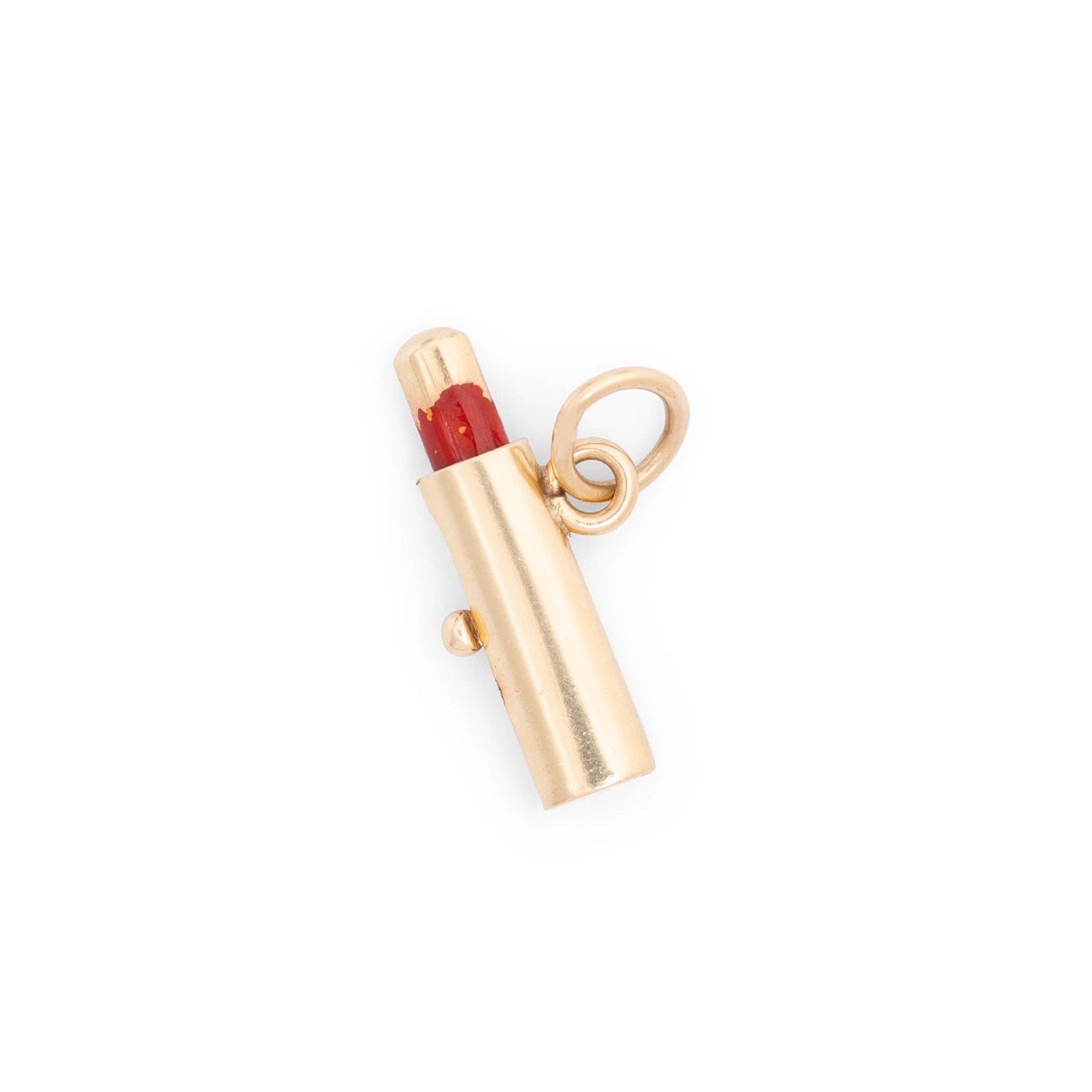 Movable Lipstick 14k Gold and Enamel Charm
