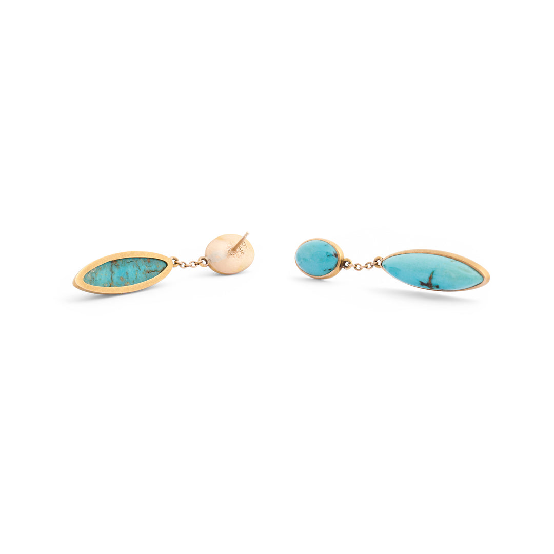 Double Drop Turquoise and 14K Gold Dangle Earrings