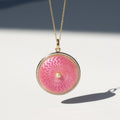 Victorian Pink Guilloche, Pearl, And 14K Gold Locket