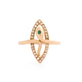 Navette Diamond, Emerald, and 14k Gold Snake Ring