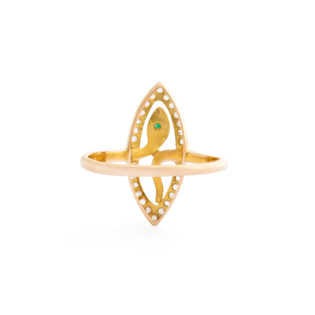 Navette Diamond, Emerald, and 14k Gold Snake Ring
