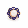 Blue Enamel and Pearl 14k Gold Ring