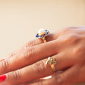 Blue Enamel and Pearl 14k Gold Ring