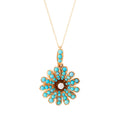 Victorian Turquoise and Diamond Flower Pendant Necklace