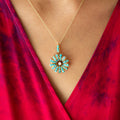 Victorian Turquoise and Diamond Flower Pendant Necklace