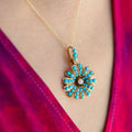 Victorian Turquoise and Diamond Flower Pendant Necklace