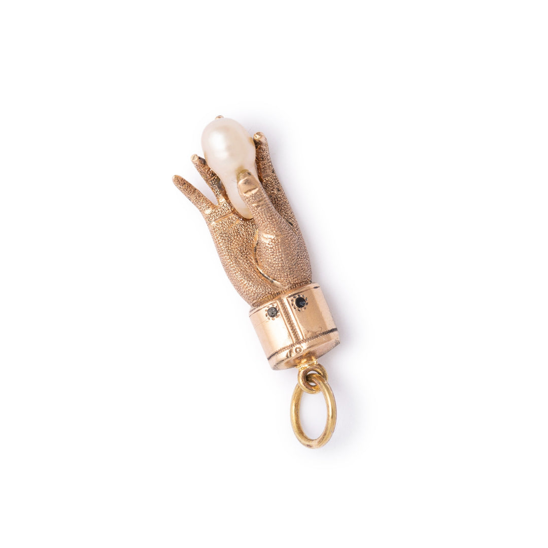 Victorian Pearl And 10K Gold Hand Charm