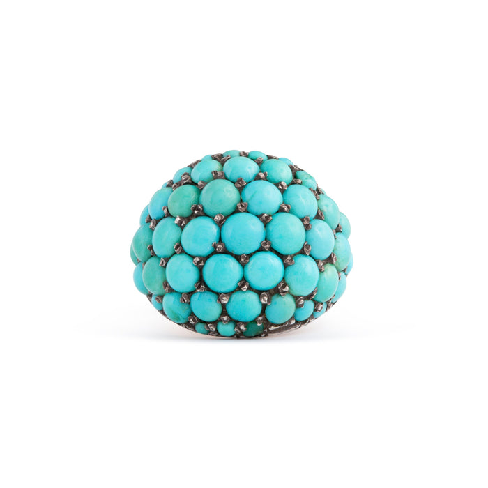 Victorian Turquoise Pavé, 9k Gold, and Silver Dome Ring