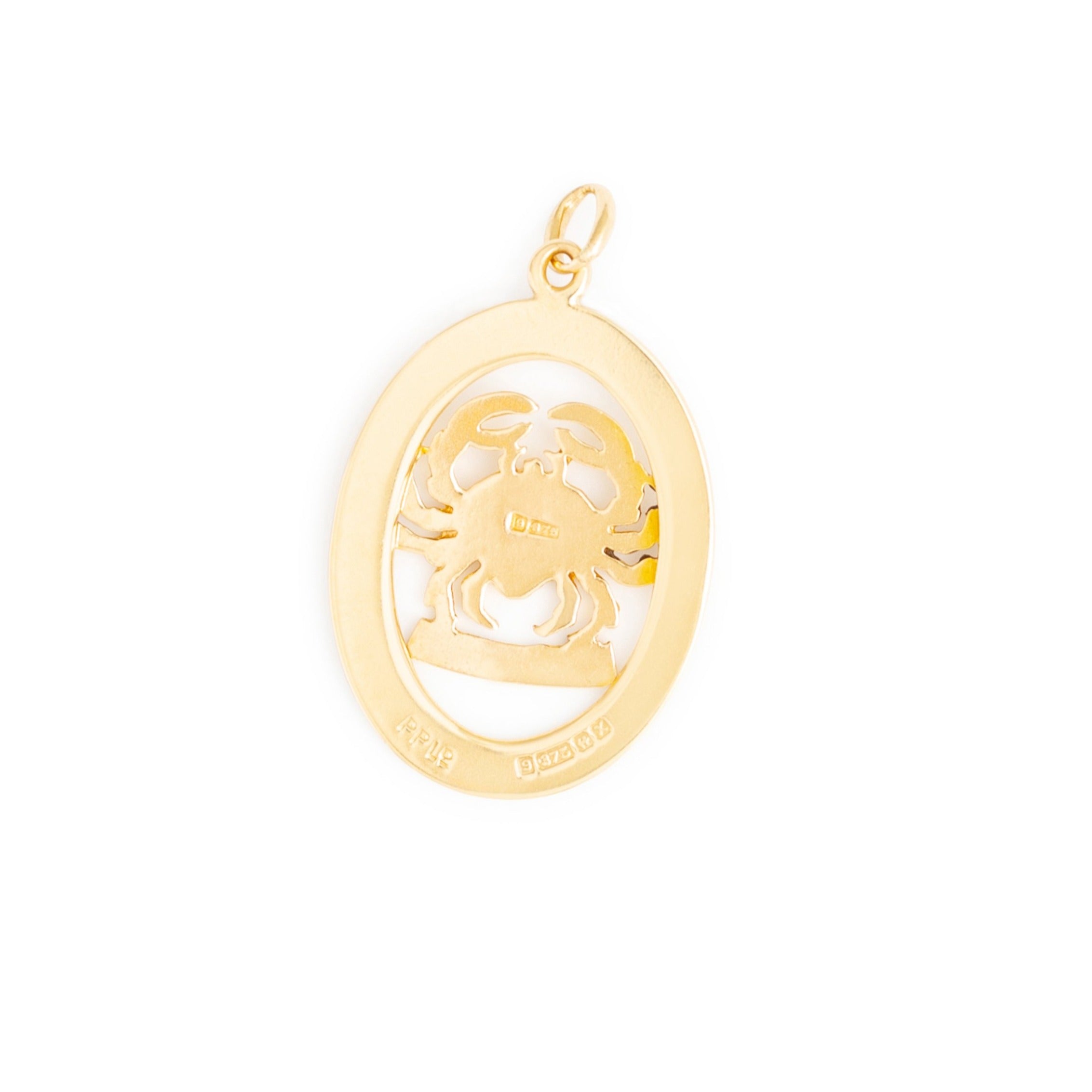 English Cancer 9K Gold Oval Zodiac Charm