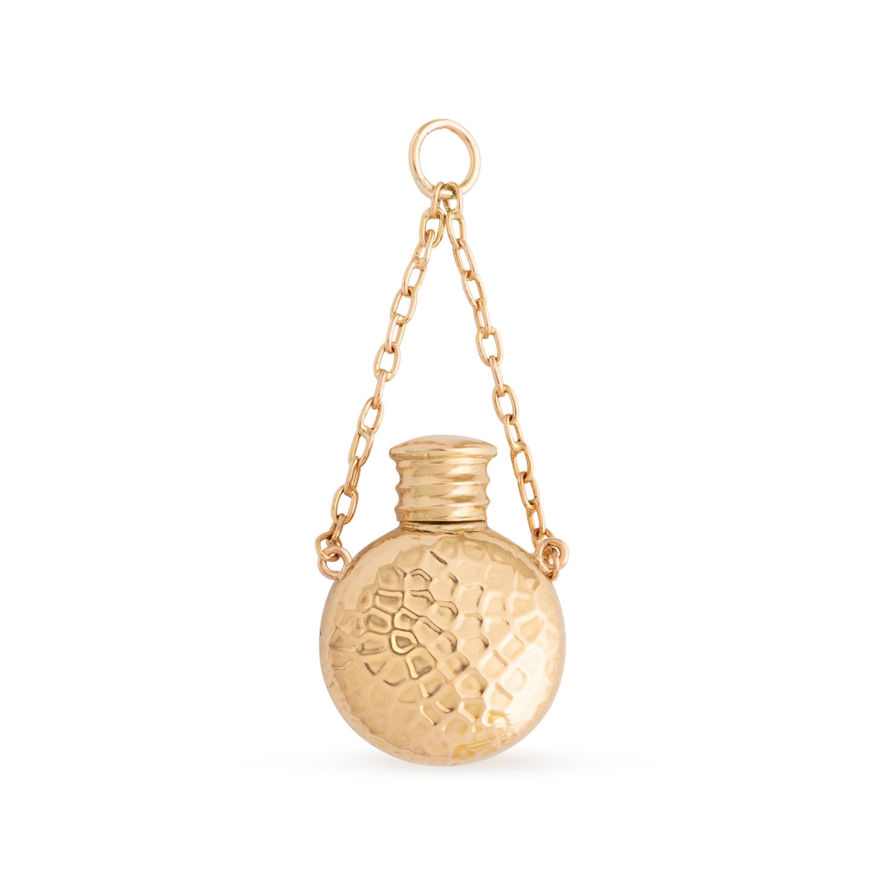 Vintage Hammered 14k Rose Gold Perfume Bottle Charm
