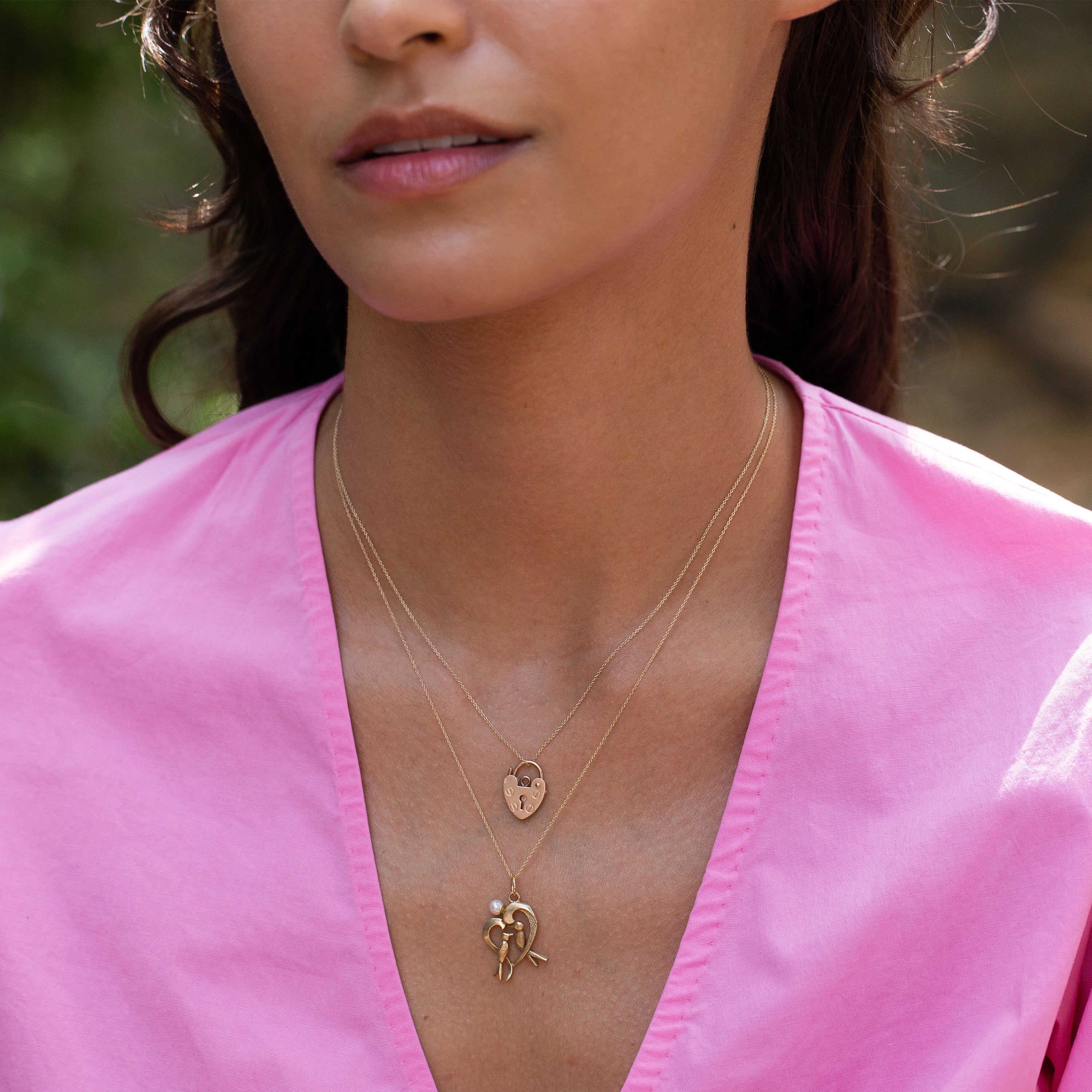 Love Birds 12k Gold and Pearl Heart Charm