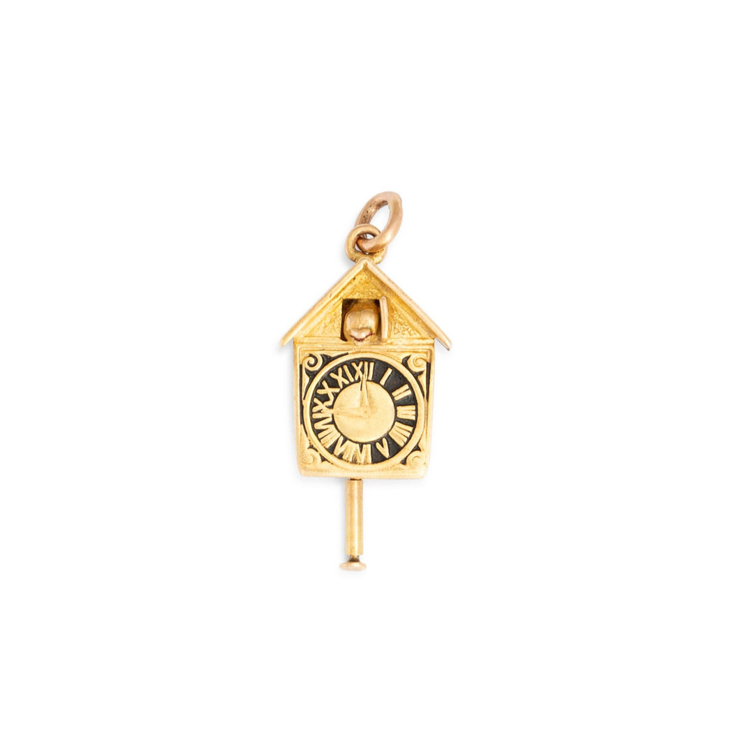 Movable Cuckoo Clock 14k Gold And Enamel Charm