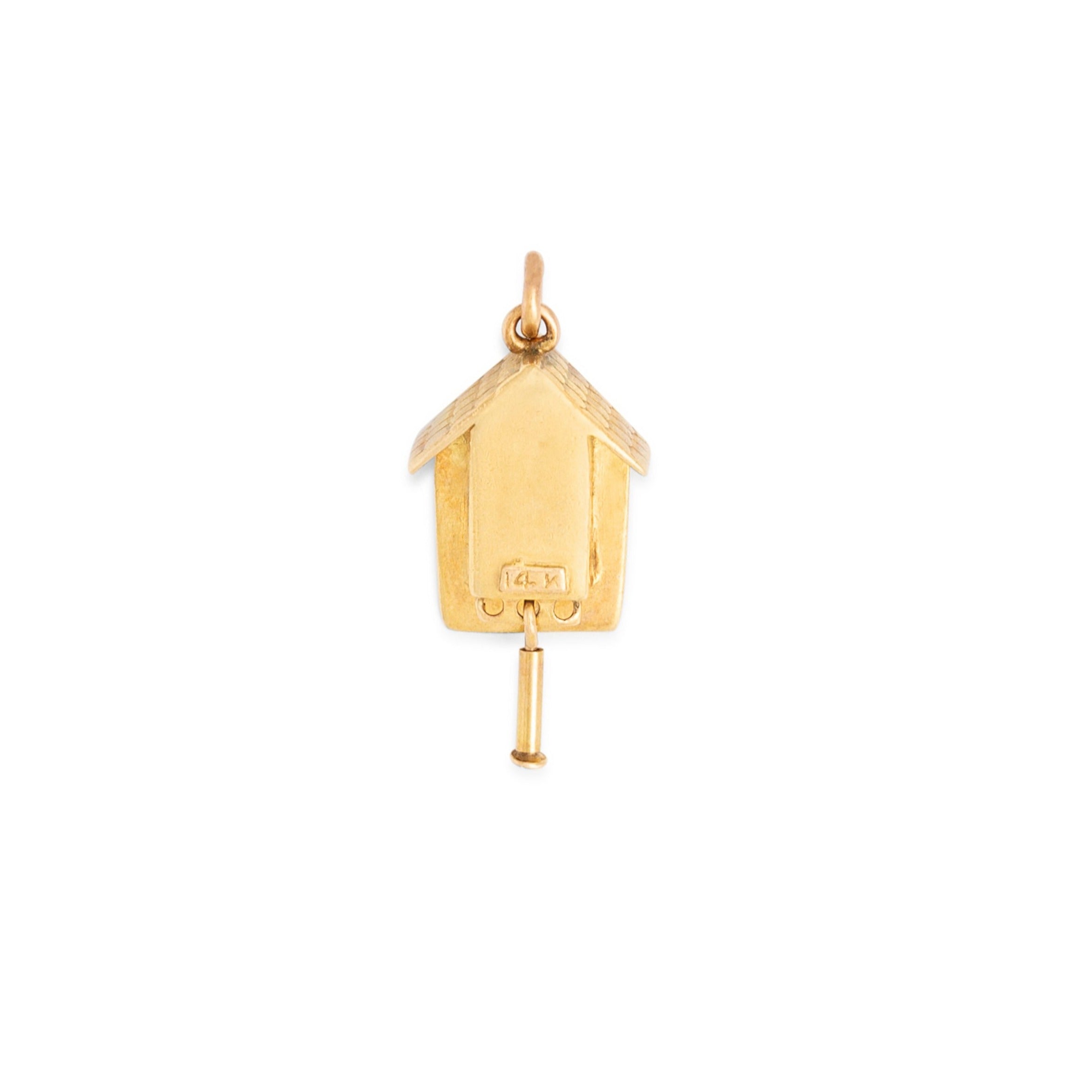 Movable Cuckoo Clock 14k Gold And Enamel Charm