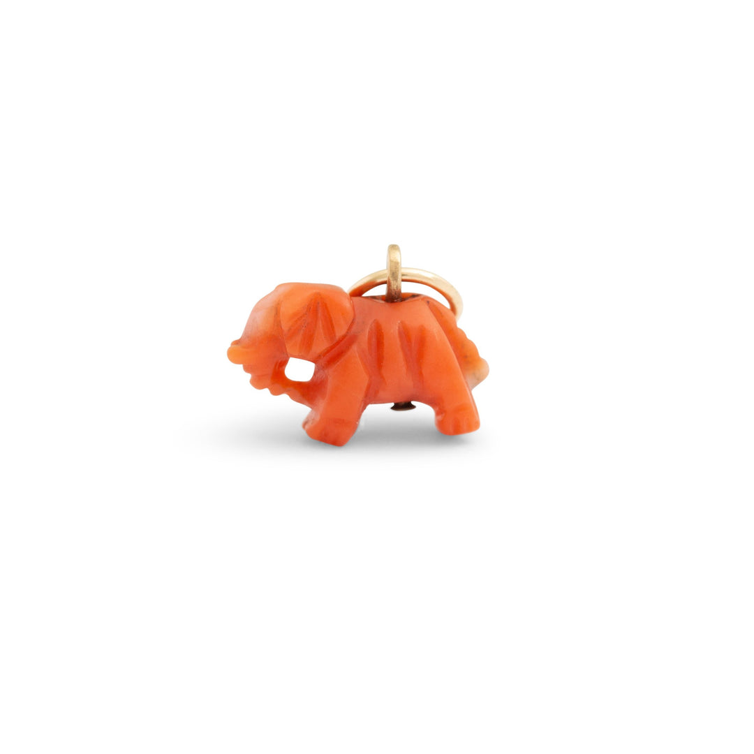 Petite Coral Elephant and 14k Gold Charm