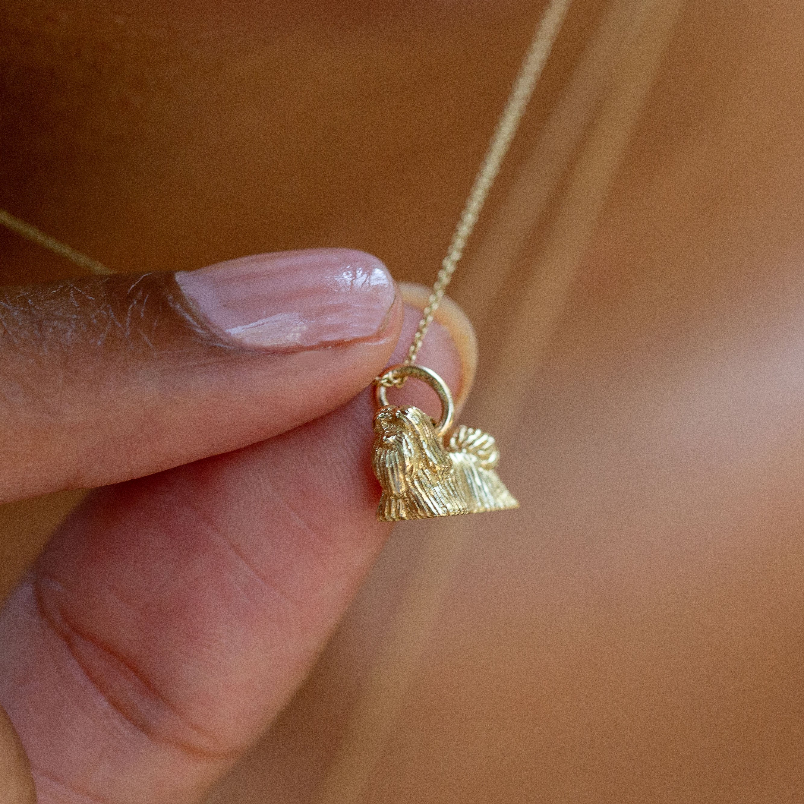 Long Hair 14K Gold Dog Charm