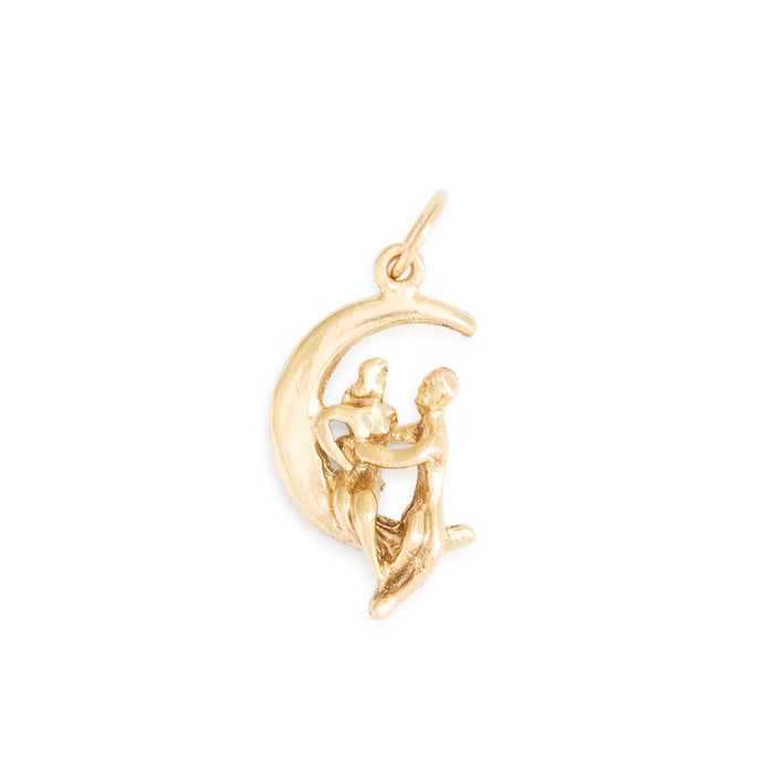 Lover's on a Crescent Moon 10k Gold Charm