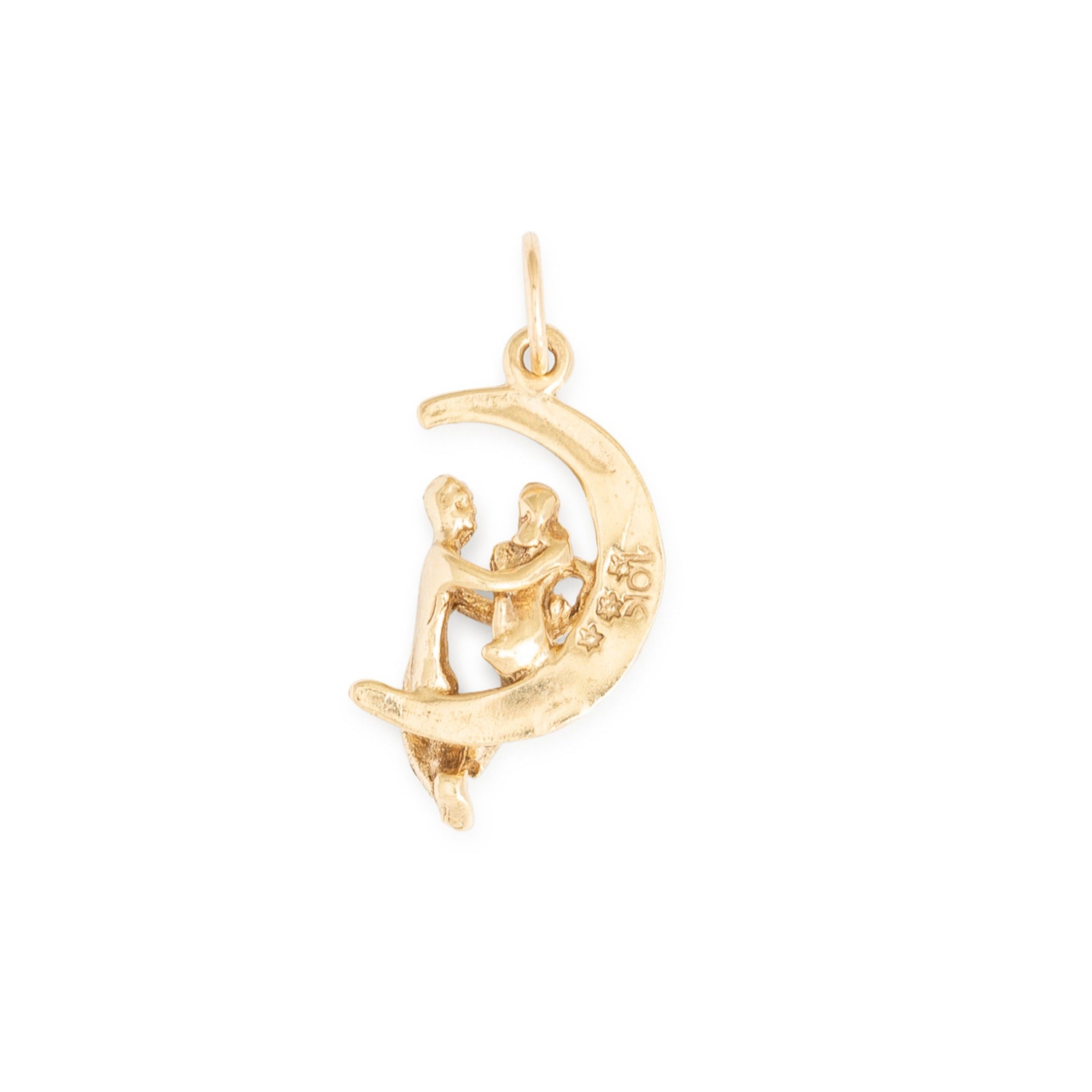 Lover's on a Crescent Moon 10k Gold Charm