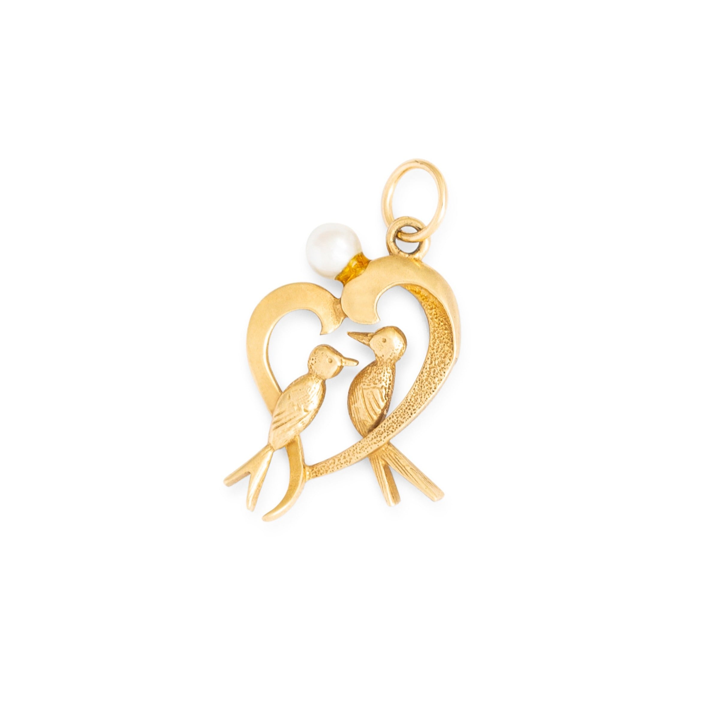 Love Birds 12k Gold and Pearl Heart Charm