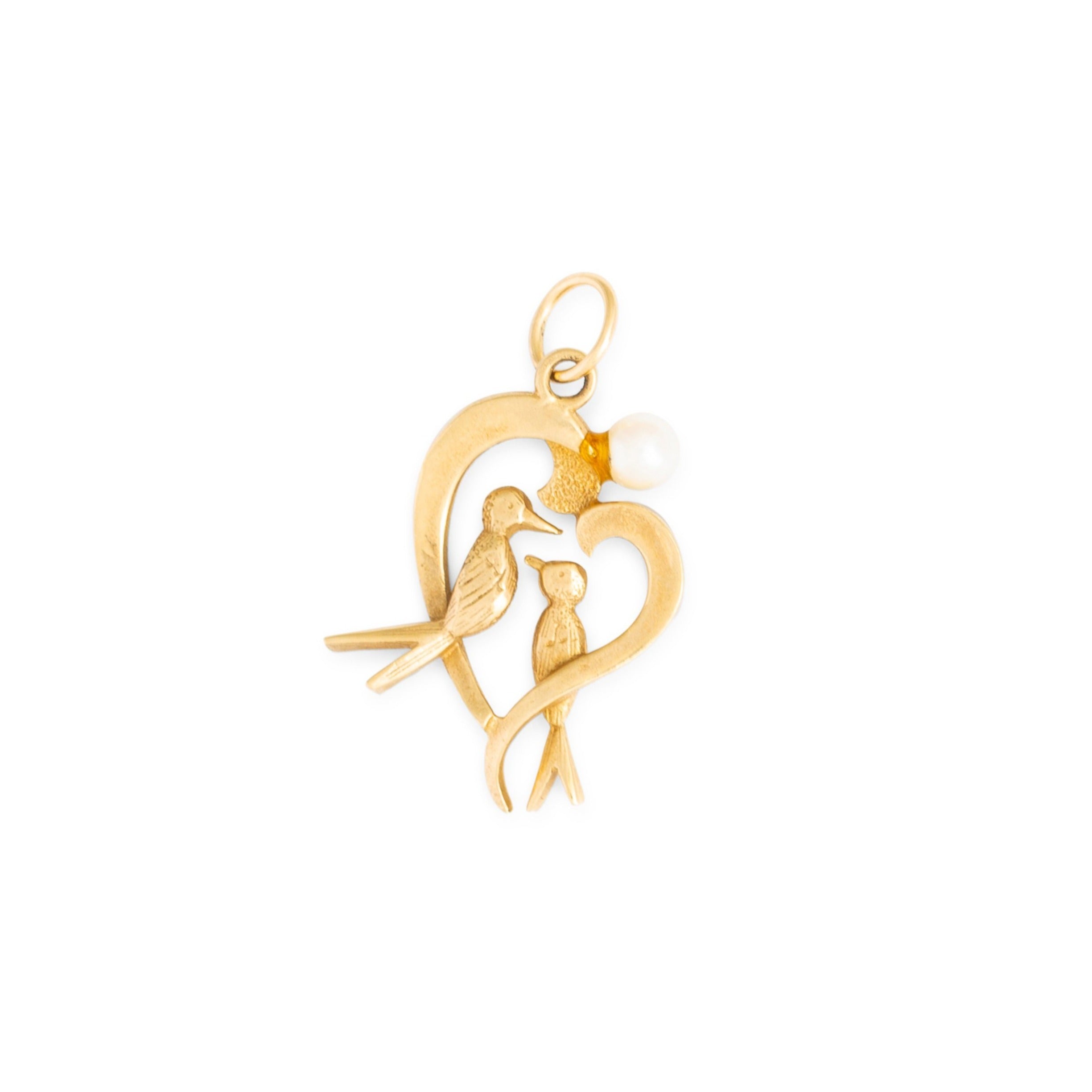Love Birds 12k Gold and Pearl Heart Charm
