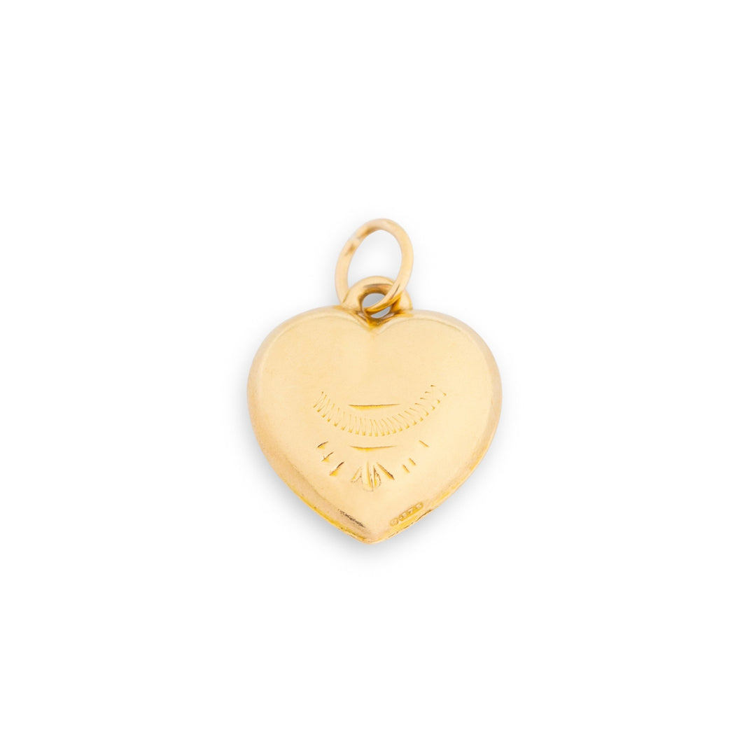 English 9k Gold Engraved Puffy Heart Charm