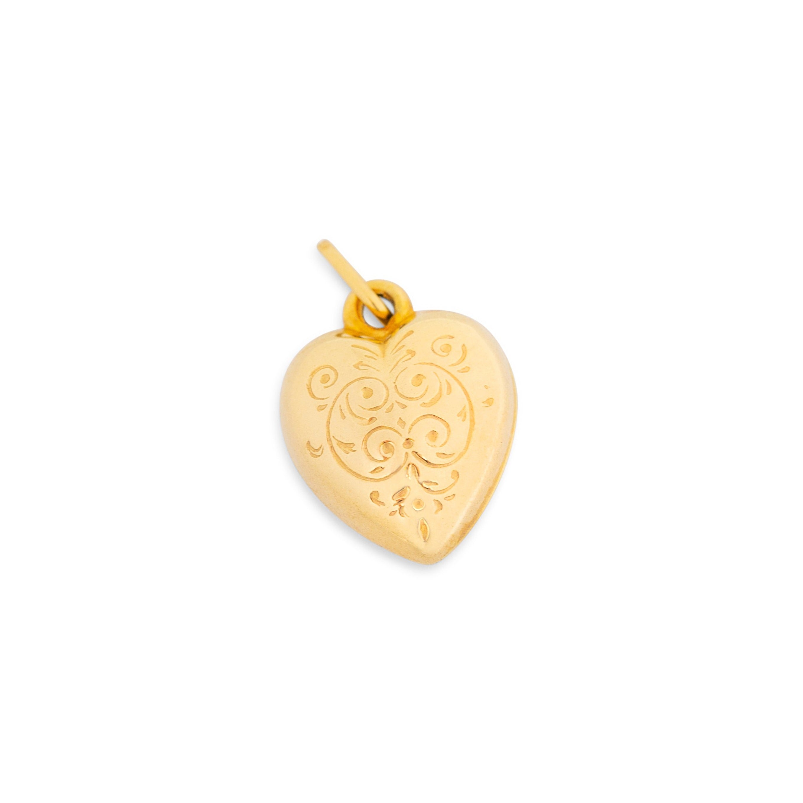 Italian 9k Gold Engraved Heart Charm