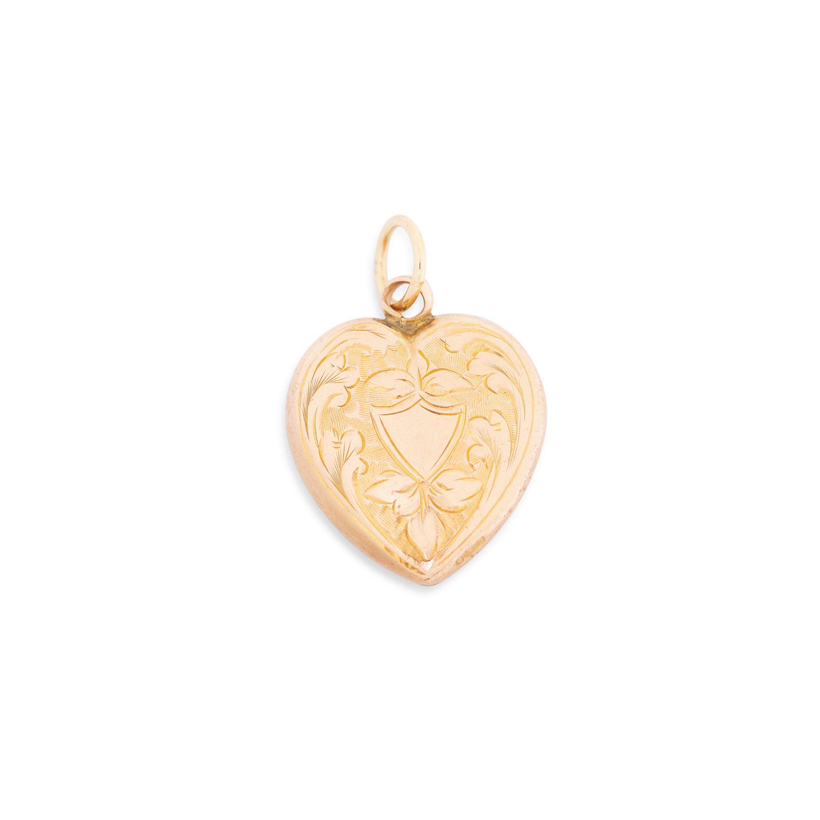 English Engraved Shield Heart 9k Rose Gold Charm